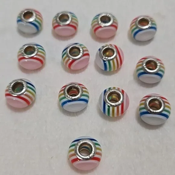 Rainbow Striped 925 Charm Beads - Picture 4 of 4